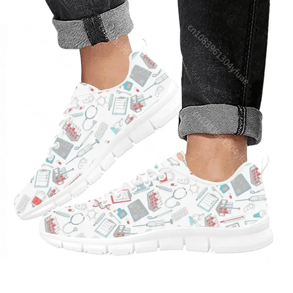 Kawaii Nurse Flat Shoes Women Lace Up Mesh Sneakers Medical Tool Pattern Ladies Footwear Lightweight Zapatillas Gift