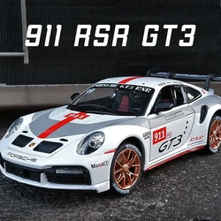 1:24 Porsche 911 GT3 RSR Alloy Diecast Toy Vehicles Metal Car Model Sound Light Pull Back Kids Toys Collection