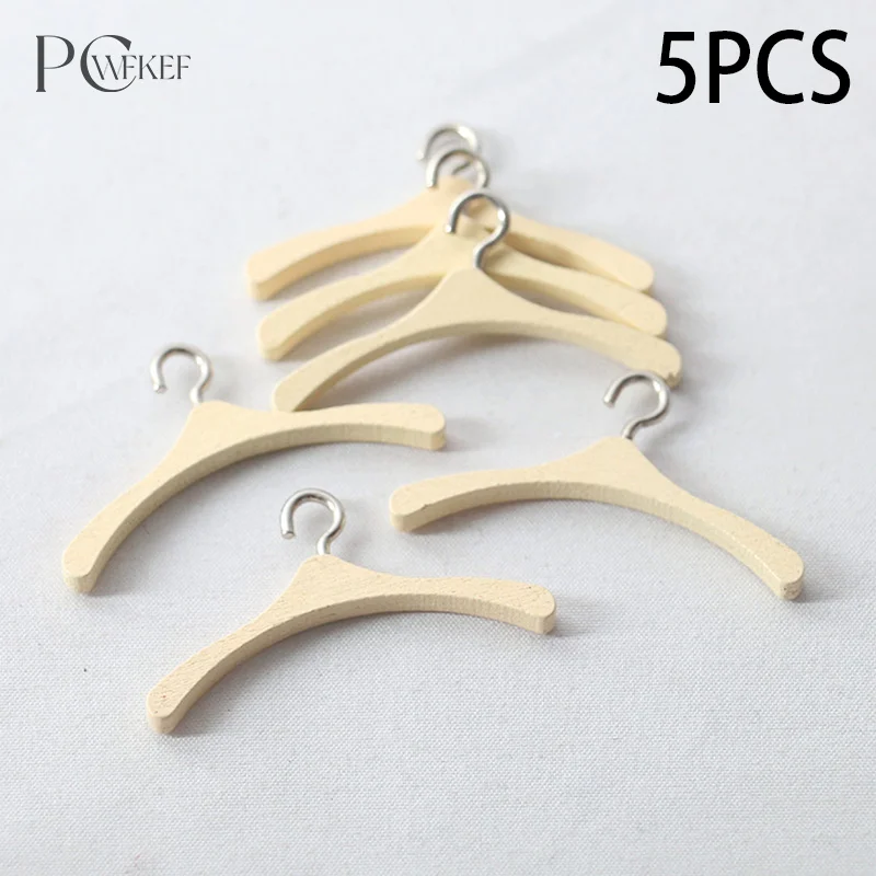 5Pcs/Bag Miniature Wooden Coat Hanger Model Simulation Decoration Dollhouse Accessories Micro Landscape DIY Props Kids Play Toys