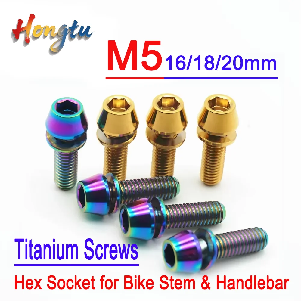 

6pcs M5 Titanium Screws (16/18/20mm) – Tapered Ti Bolts with Washer/Allen Key, Hex Socket for Bike Stem & Handlebar