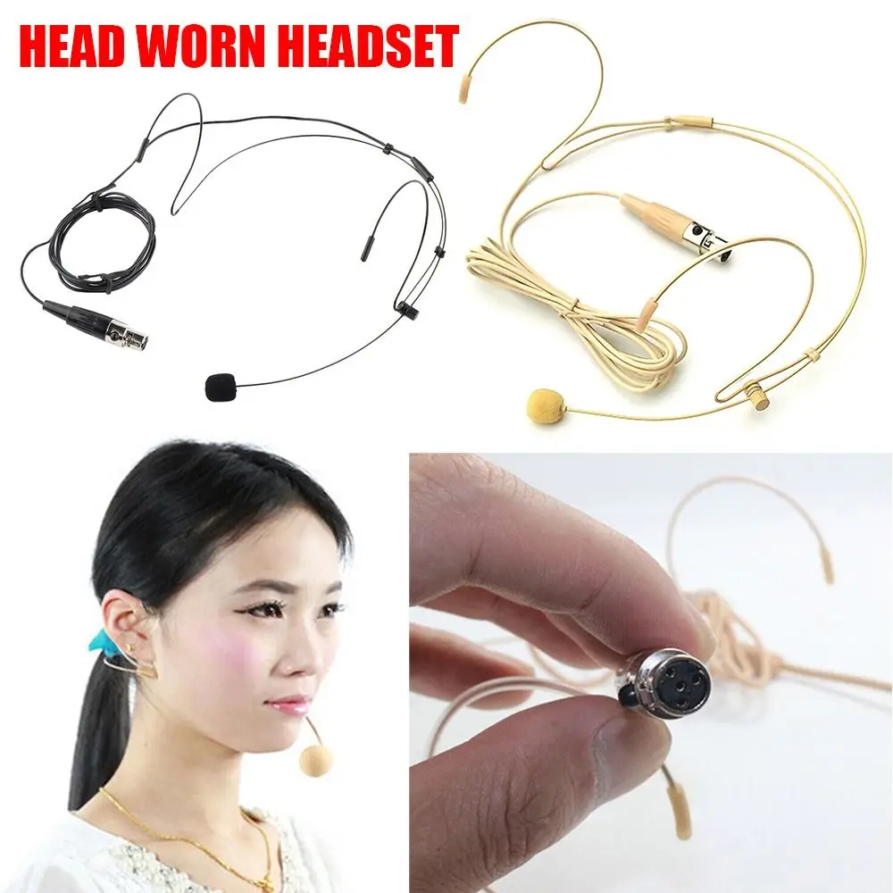 Head Worn Dual Earhook Headset Microphone Beige Mini For XLR 4 Pin TA4F Headworn Headband Mic Bodypack Transmitter