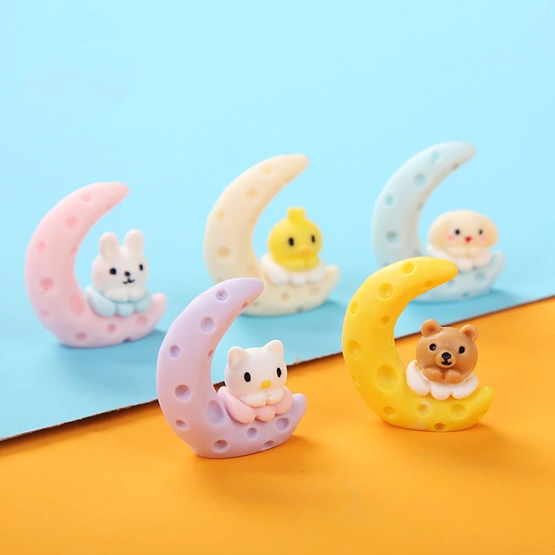 5pcs Diy Cartoon Macaroon Resin Kawaii Moon Figure Sculptures Figurines Statue Miniature Dollhouse Room Decor Desk Accessories