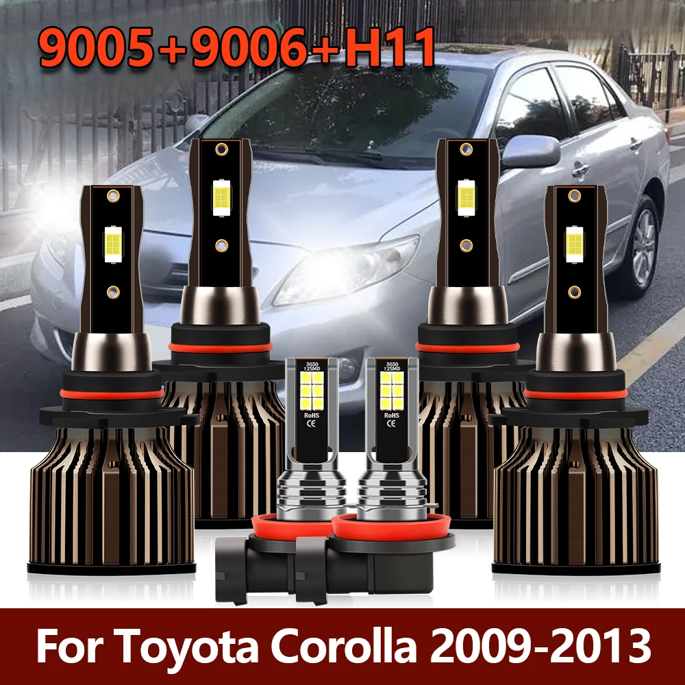 

6x LED Headlight 9005 9006 CSP Bulbs High Low Beam+ H11 Fog Light 12V Auto Car Lamps For Toyota Corolla 2009 2010 2011 2012 2013