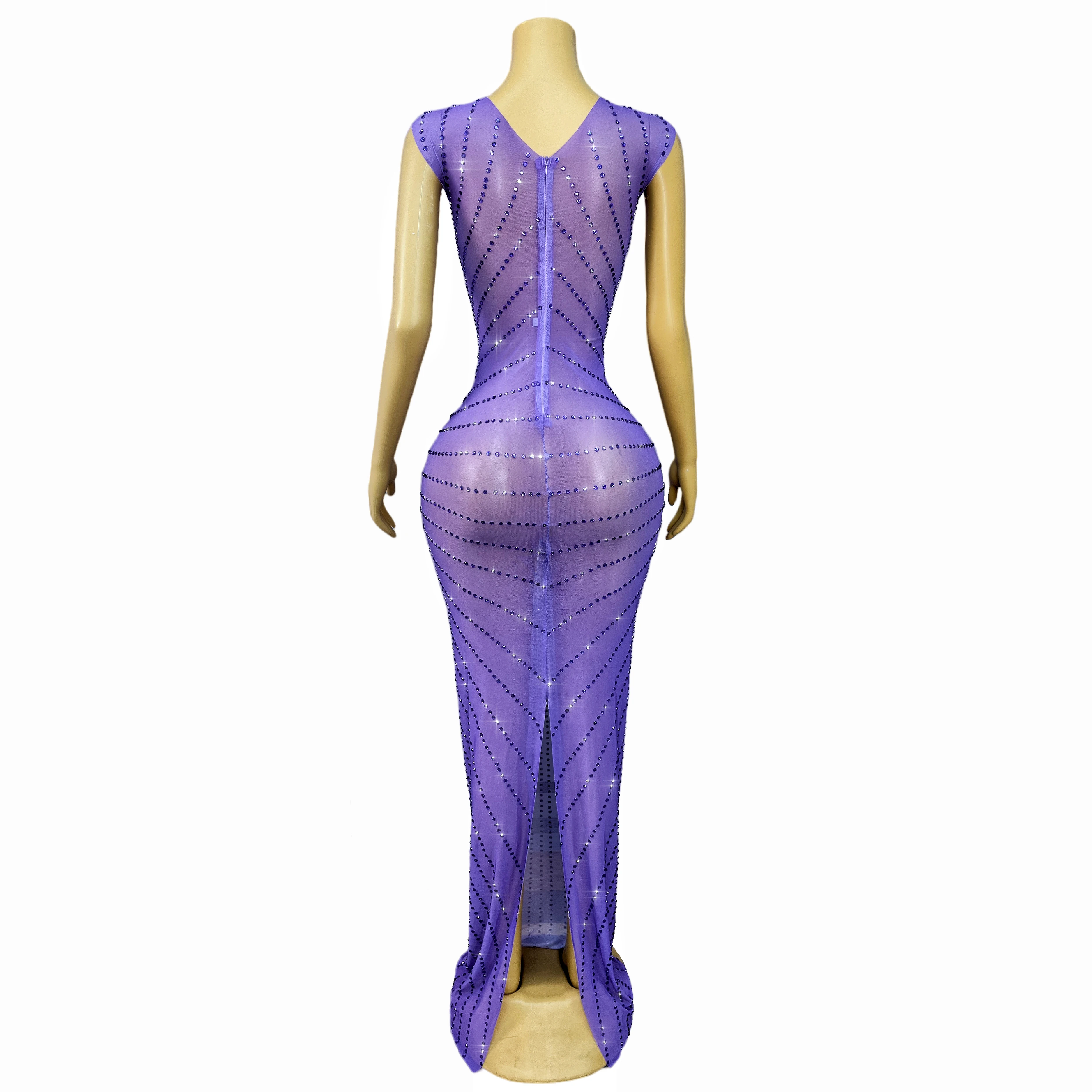 Luxury Blingbling Rhinestones Elegant Cultivation Mesh Dress Cocktail party Evening Gown Red carpet Show Outfit Chijin