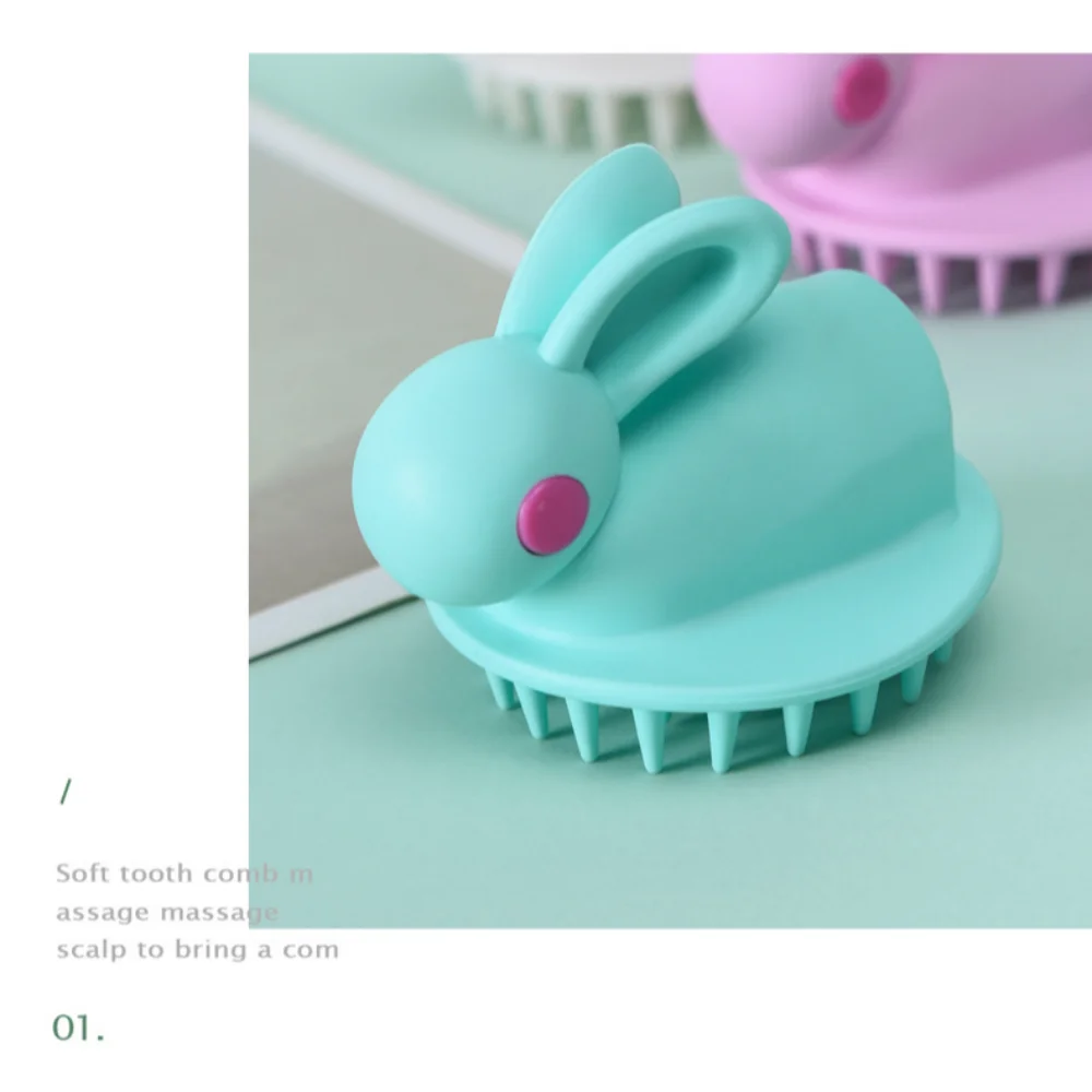 Rabbit Shape Shampoo Massage Brush Relieve Wet and Dry Use Hend Washing Comb Durable Head Spa Silicone Massage Comb Bathroom