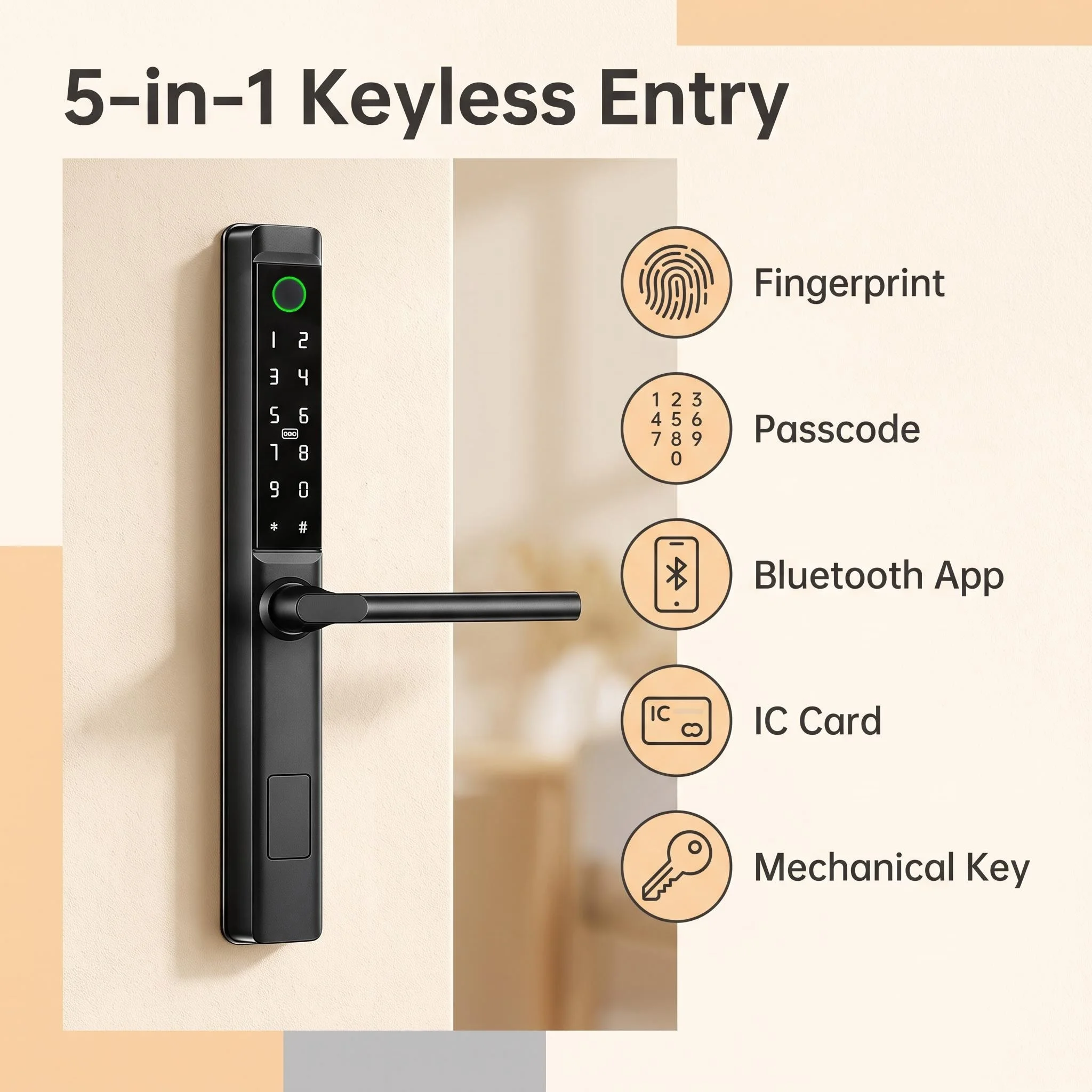 CDOK DQ07 TTlock Smart Lock, Narrow Frame Smart Lock, IP65 Outdoor Waterproof Door Lock, Multi-functional Unlocking