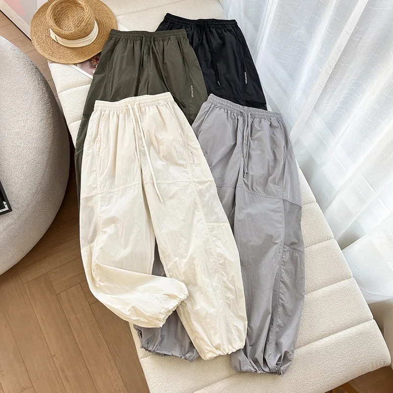 Unisex UPF40+ Schnelltrocknende Nylon-Cargohose Atmungsaktives Mesh Elastischer Bund Weites Bein Hosen für Männer Frauen Sommer Outdoor Wandern
