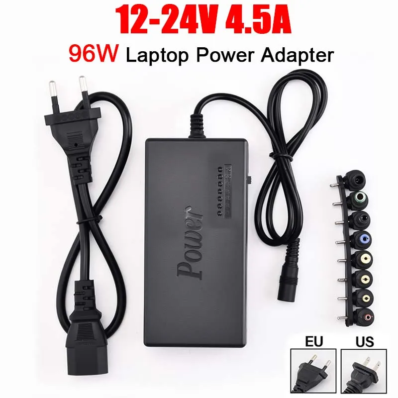 96W Laptops Universal Power Supply Charger Adapter Ac to DC 12V 15V 16V 18V 19V 24V EU US Power Supply Adapter Converter Charger