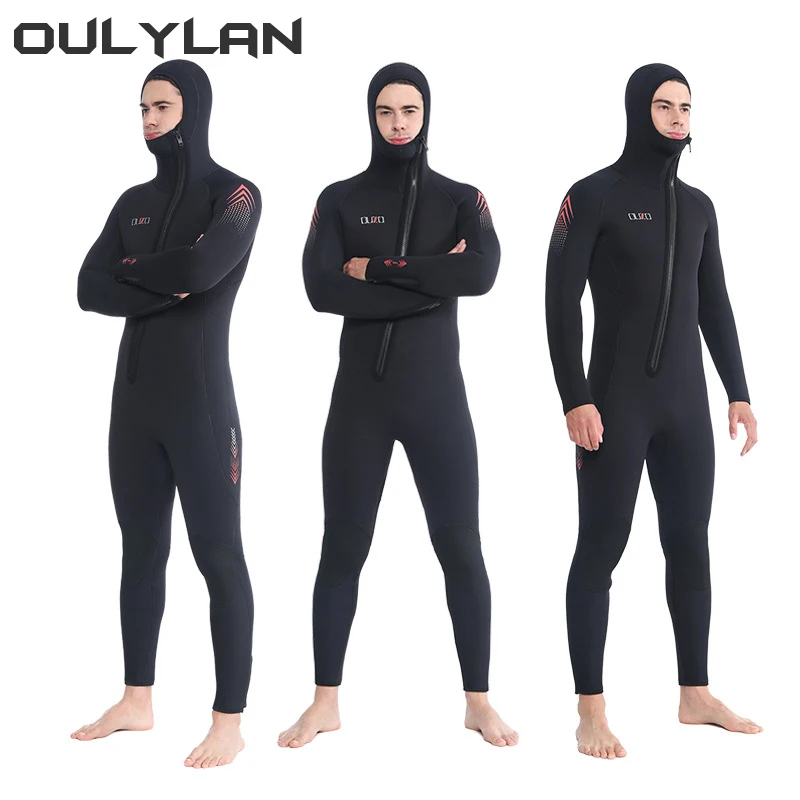 Oulylan 7MM Neoprene Wetsuit Keep Warm Full Body Snorkeling Hooded Scuba Surfing UnderWater Hunting Spearfishing Diving Suit