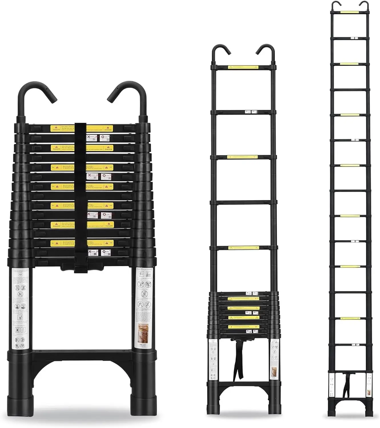 

Телескопическая лестница 15,5 футов, алюминиевая удлинительная лестница с крючками и 2 треугольными стабилизаторами, грузоподъемность 330 фунтов, нескользящие ножки