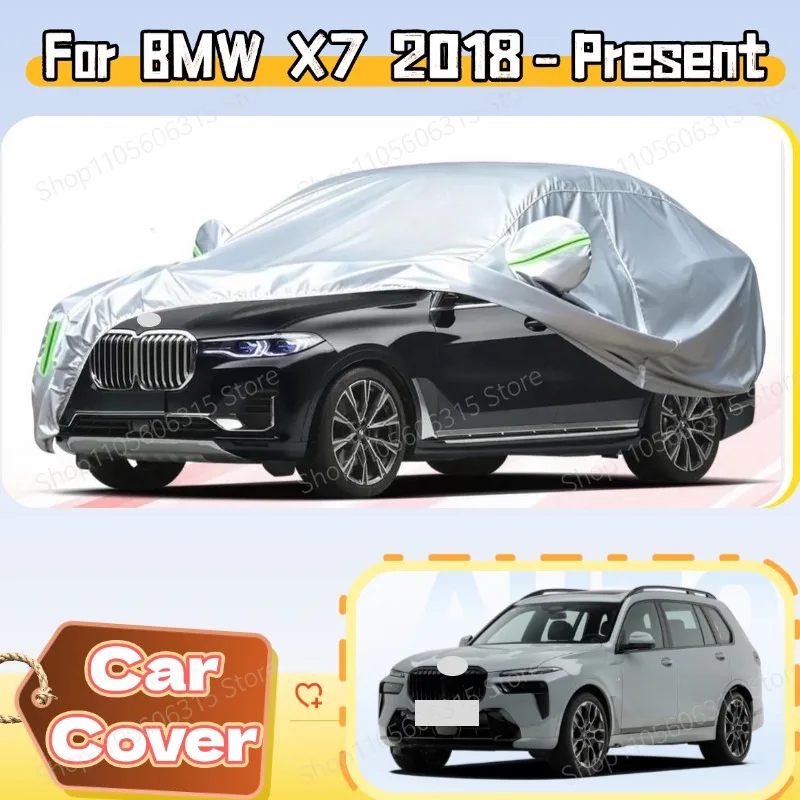 For BMW X7 2018-Present Custom Fit Full Car Cover Silver Coated Fabric Side Zipper Access UV Sun Dust Protection