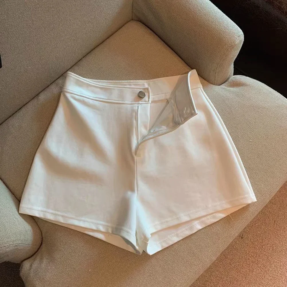 Elastic Waist Shorts Slim A-line Shorts Black Solid Pattern Versatile Look All Seasons Wear Brand New Condition