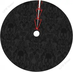 Vintage Halloween Black Victorian Gothic Skull Damask Christmas Tree Skirt Ornament Christmas Tree Mat Tree Skirt Party Holiday