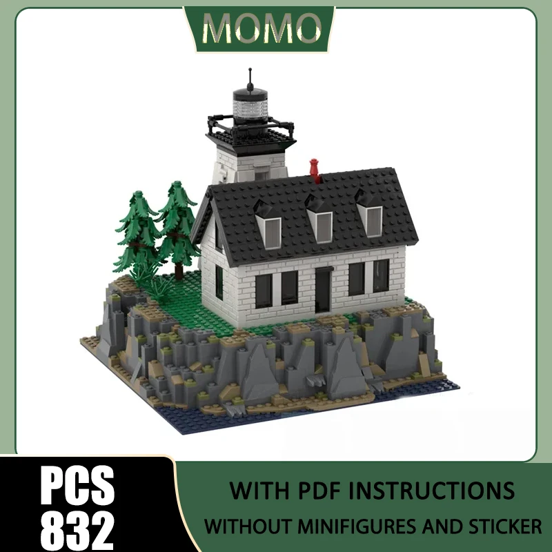 City Street View Moc Building Blocks Indian Island Lighthouse Model Technology Brick DIY Assembly Construction Holiday Toy