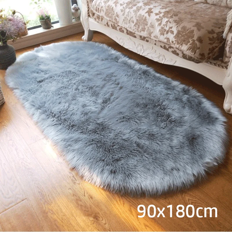 Oval Fur Rugs Bedroom Thicken Fluffy Carpet Living Room Bed Down Children\'s Floor Hairy Soft Sofa Foot Mat For Home Accessories