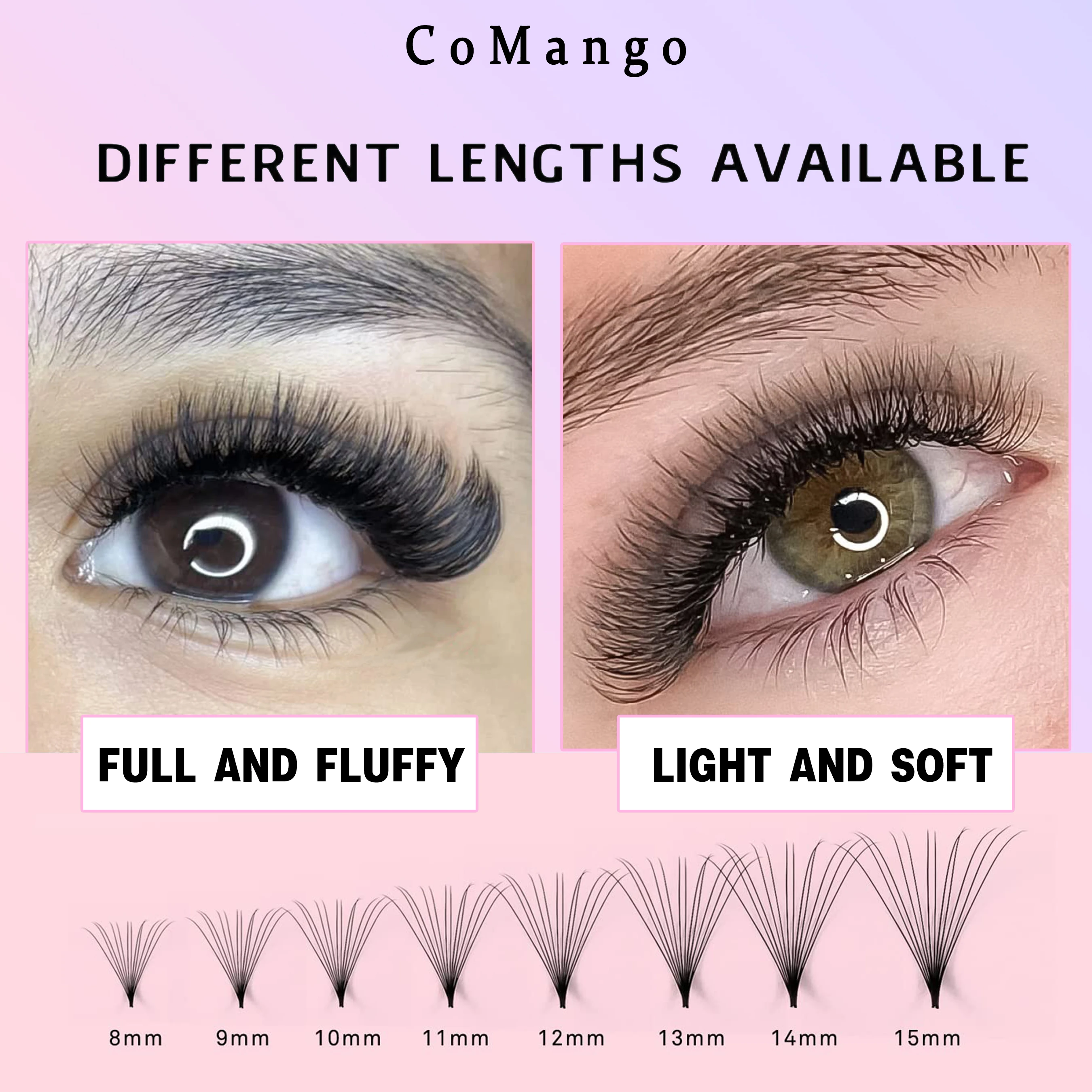 CoMango Premade Volume Fans Pointy Based C/D Curl 8D/10D/12D/14D Long Stem Individual Cluster Lashes Extension