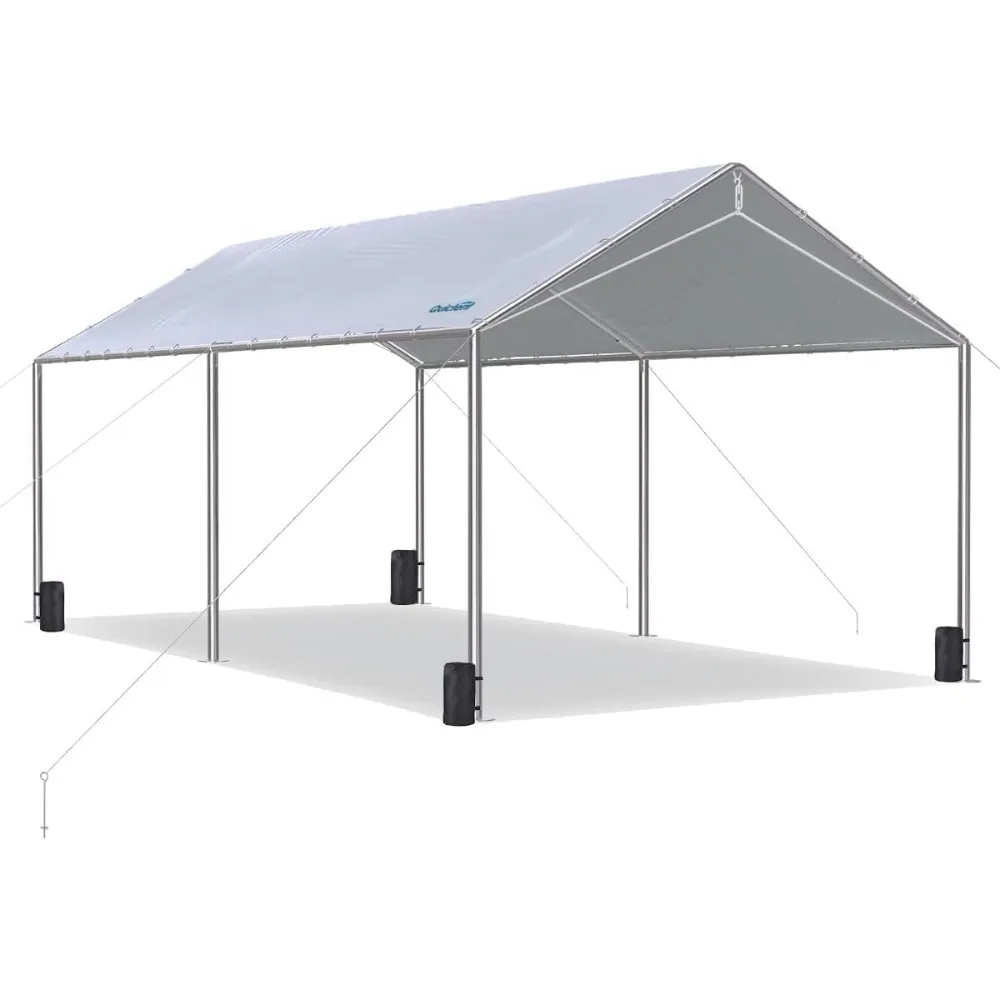 

10x20 ft Heavy Duty Car Canopy Galvanized Frame Carport Outdoor Party Tent Boat Shelter with 3 Reinforced Steel Cables-Gainsboro