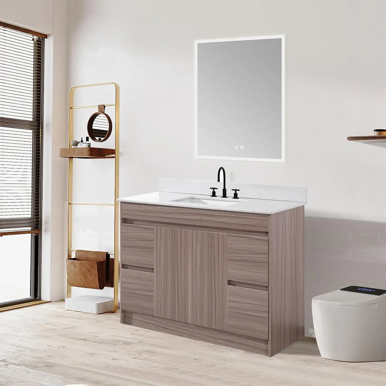 

48 inch Bathroom Vanity with Sink Combo Set, Undermount Stone Top with Ceramic Sink w/Thicked Wood Cabinet