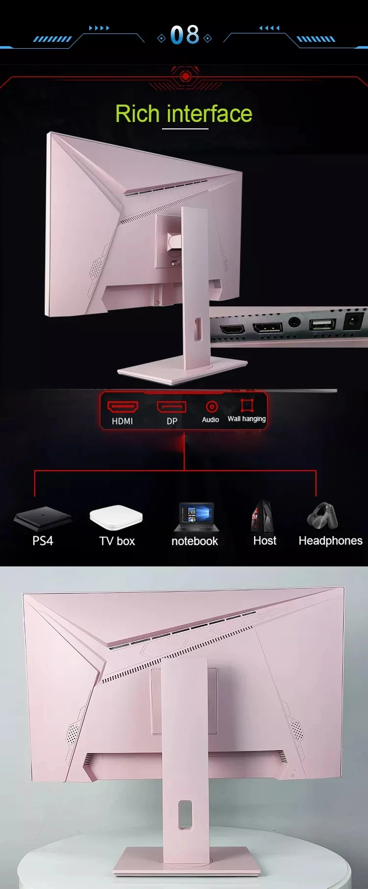 Computador LCD Gaming PC com Função RGB, LED Rosa, 1920x1080 e 165Hz, IPS, Computador, 27"