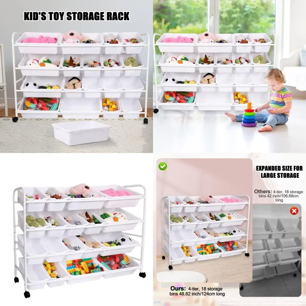

4-уровневый органайзер для игрушек с 18 съемными контейнерами, многофункциональная детская полка для хранения игровой комнаты, детской и школы