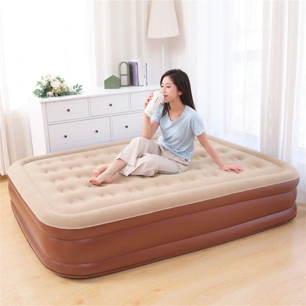 Foldable Sleep Inflatable Mattress Floor Queen Size Full Automatic Air Cushion Bed Plush PVC Mattresses Bedroom Furniture