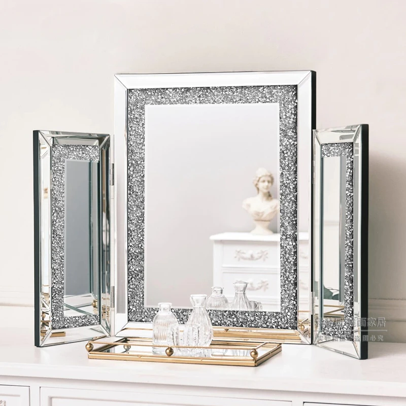 Tri-fold mirror European modern light luxury household bedroom dressing table makeup  desktop three-sided