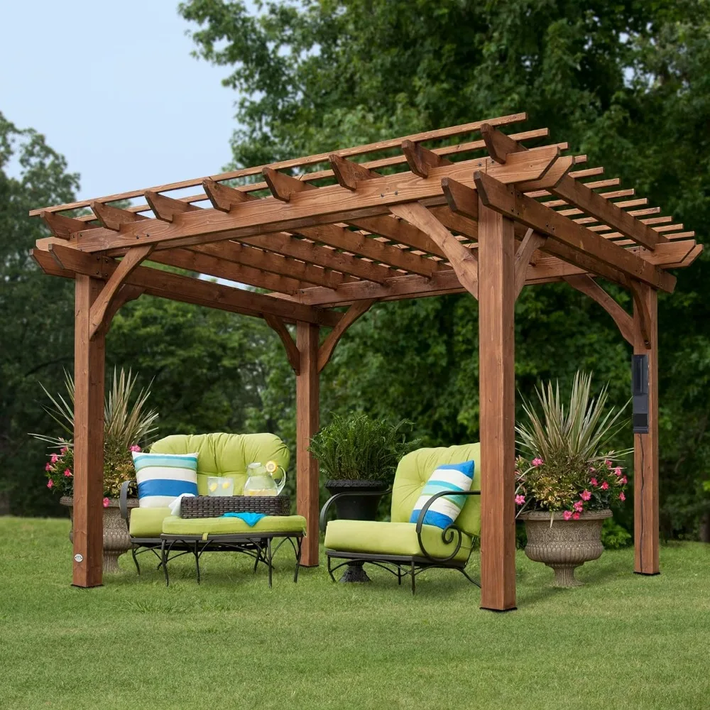 12' By 10' Cedar Wood Pergola, Wind Secure, Strong, Quality Made, Rot Resistant, Concrete Anchors, Spacious,Pergolas