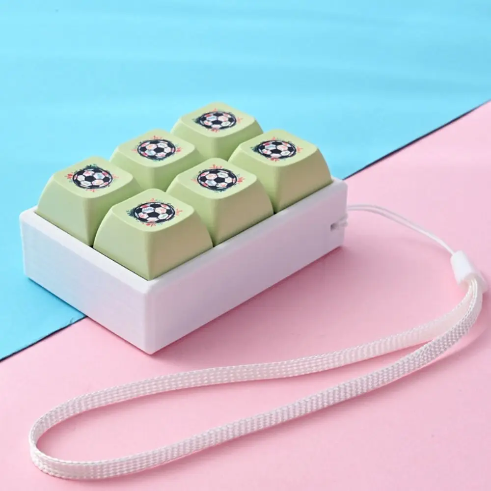 Silent 6 Keys Football Keyboard Keychain Mini 6 Keys Keyboard Fidget Clicker Football Pattern Lanyard Pocket Fidget Keychain