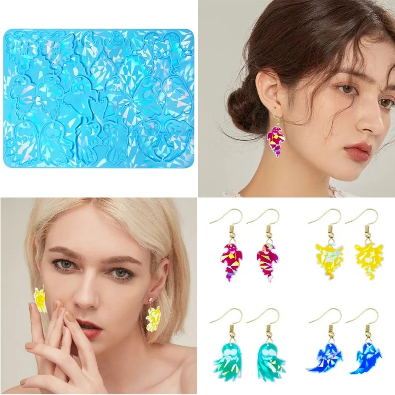 

DIY Holographic Ghost Earrings Silicone Mold Cake Baking Pendant Ornament Epoxy Resin Mold Jewelry Handmade Crafts Decoration