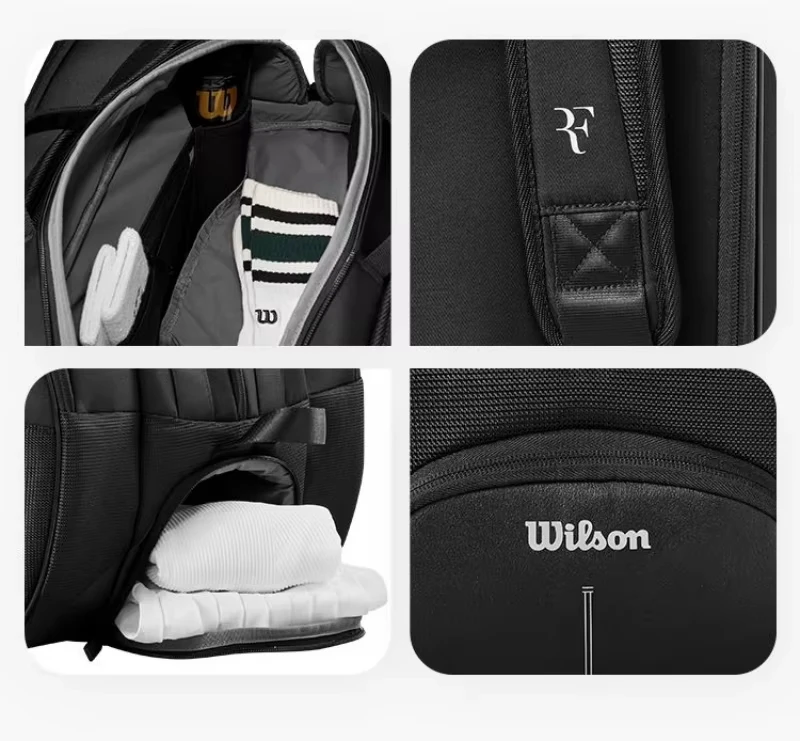 2025 윌슨 테니스 가방 RF 토너먼트 라켓 배낭 6PK 9PK 15PK 남성 여성을위한 대용량 전문 스포츠 테니스 가방