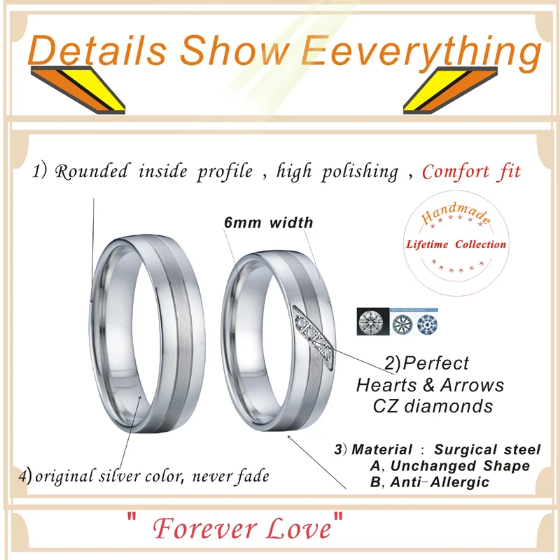 High Quality Designer Promise Wedding Rings Set for men and women Never Fade Silver Stainless Steel Jewelry Lovers Couples Ring