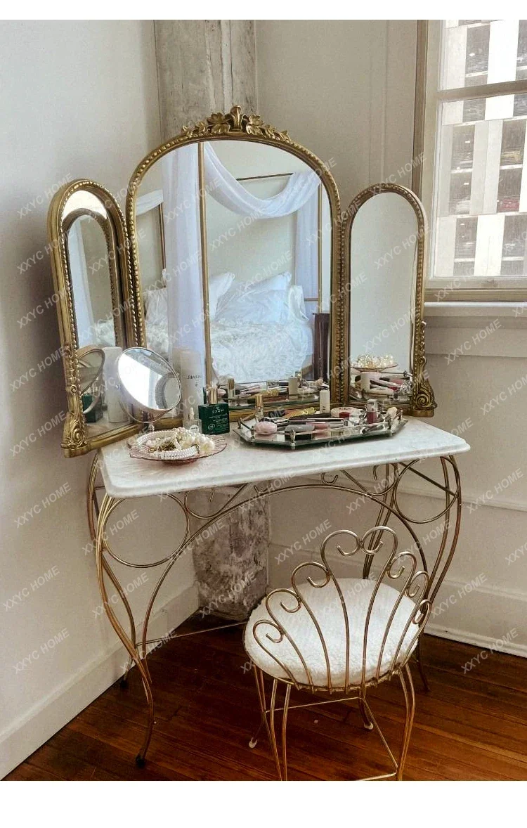 dressing table desktop three-fold makeup mirror bedroom large gold old decorative mirror