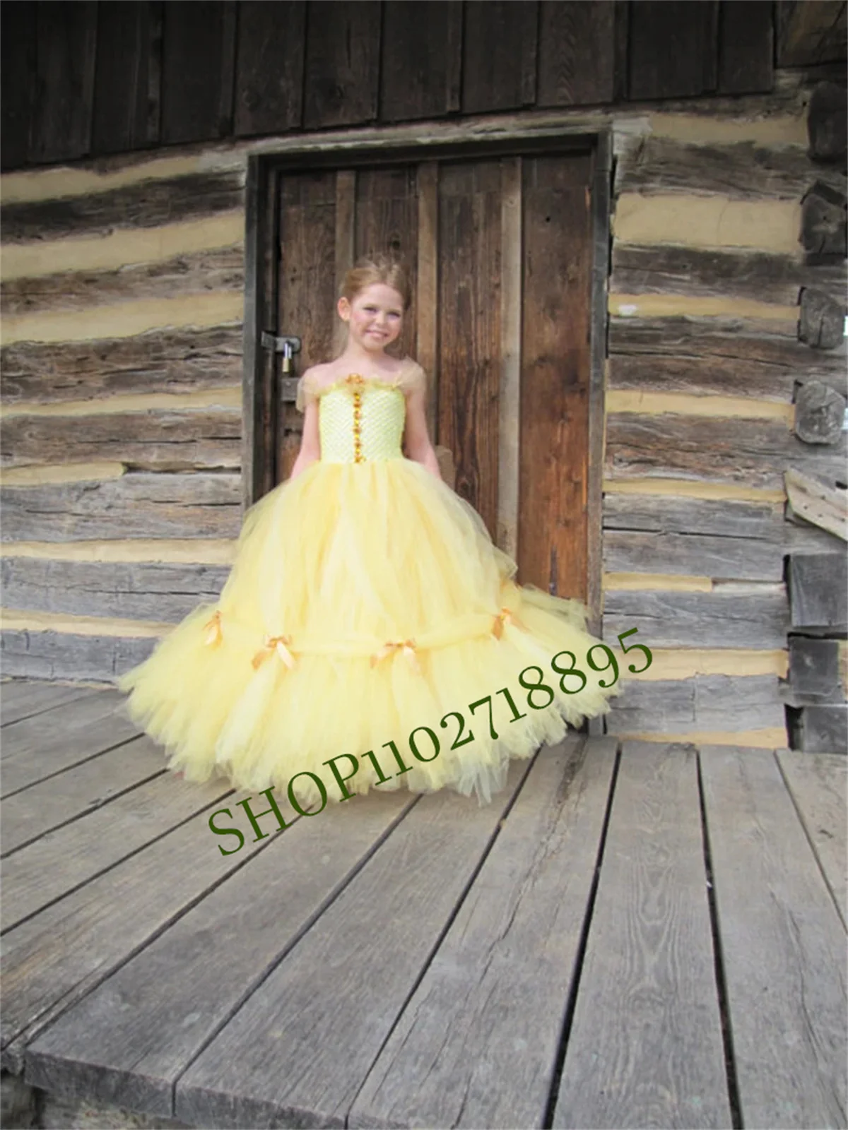 Yellow Tulle Fluffu Flower Girl Dress For Wedding Floor Length With Bow Elegant Child's First Eucharistic Birthday Party Dresses