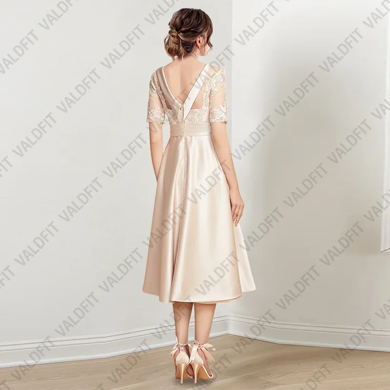 Customized Tea Length Short Mother of the Bride Dresses with Sleeves Wedding Party Dress Robes Invitee Mariage