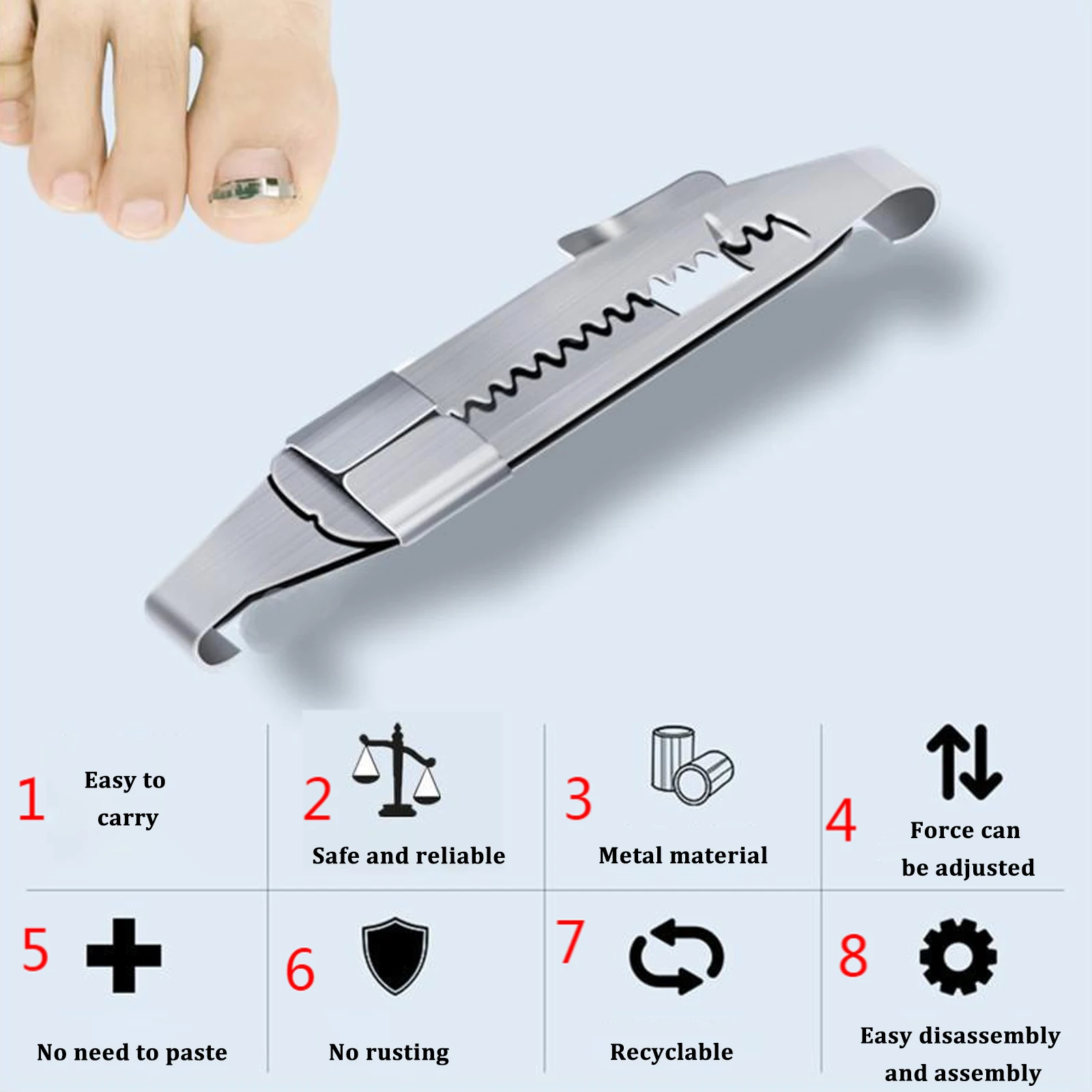 4/10pc Carbon Steel Ingrown Toenail Pedicure Tool Straightening Correction Clip Curved Brace Toenail Thick Paronychia Correction