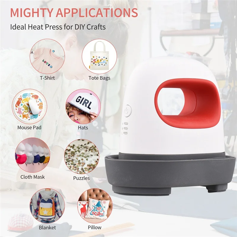 Hot Sale-Portable 220V Mini Heat Pressing Machine T-Shirt Printing DIY Easy Heating Transfer Pressing Iron Machines Red EU Plug