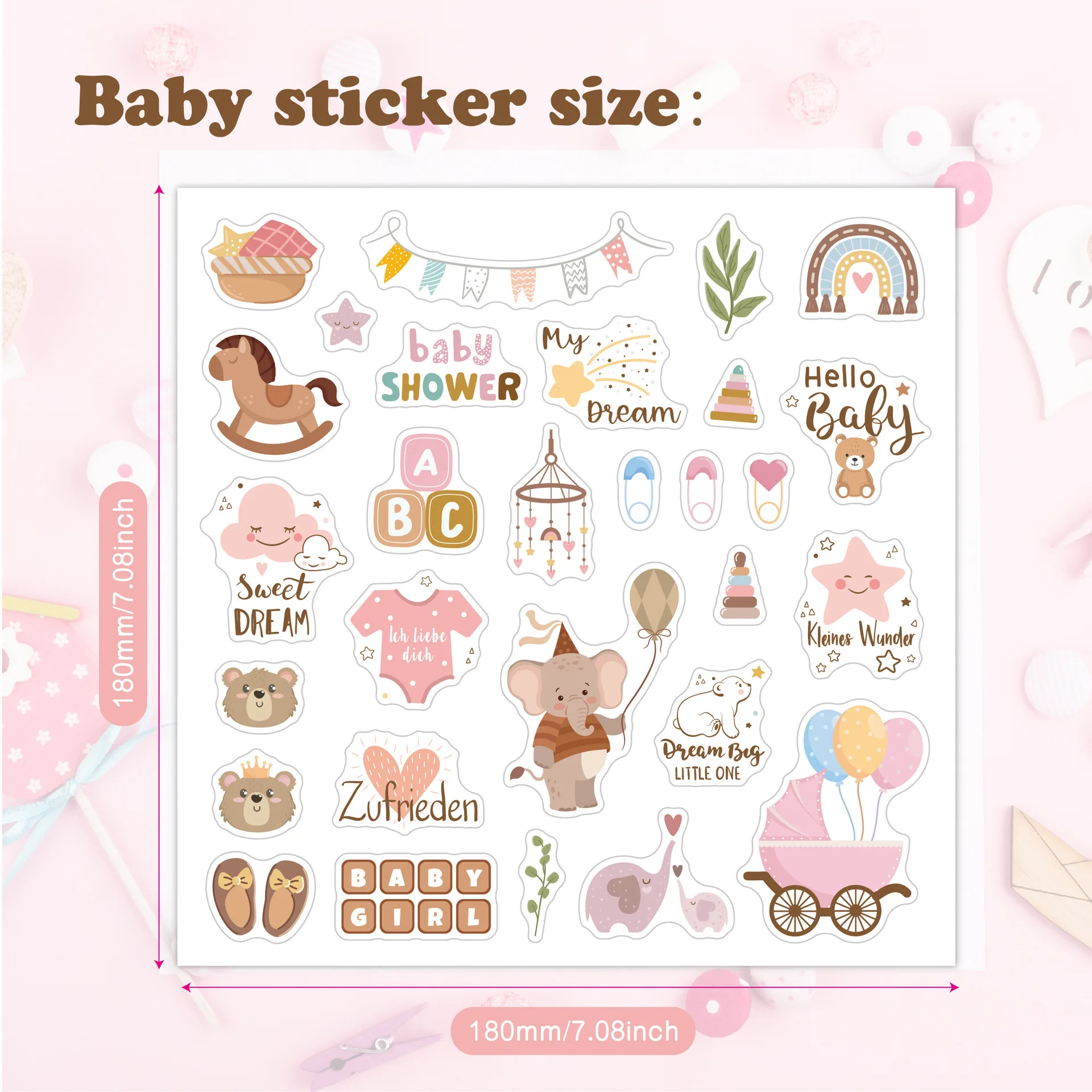 110 sztuk/4 arkusze niemcy naklejki do scrapbookingu dla dzieci naklejka dla malucha dla dziewczynki chłopiec noworodka Baby Shower DIY rzemiosło,