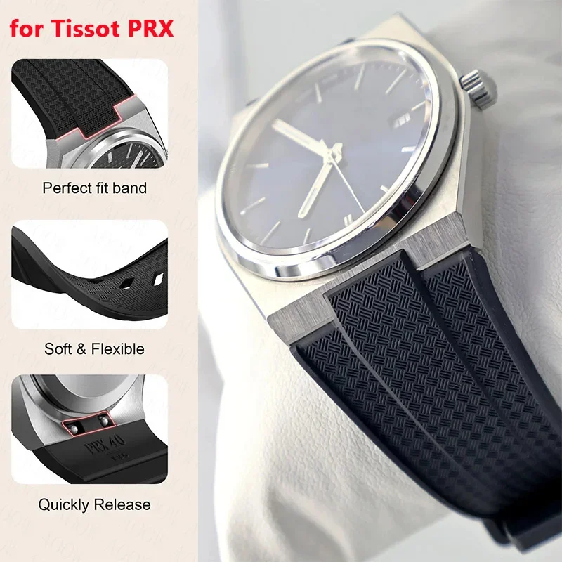 

Новейший ремешок из силиконовой резины 12 мм для Tissot PRX T137.407/T137.410, суперплеер, 40 мм, мужской быстросъемный выпуклый ремешок для часов