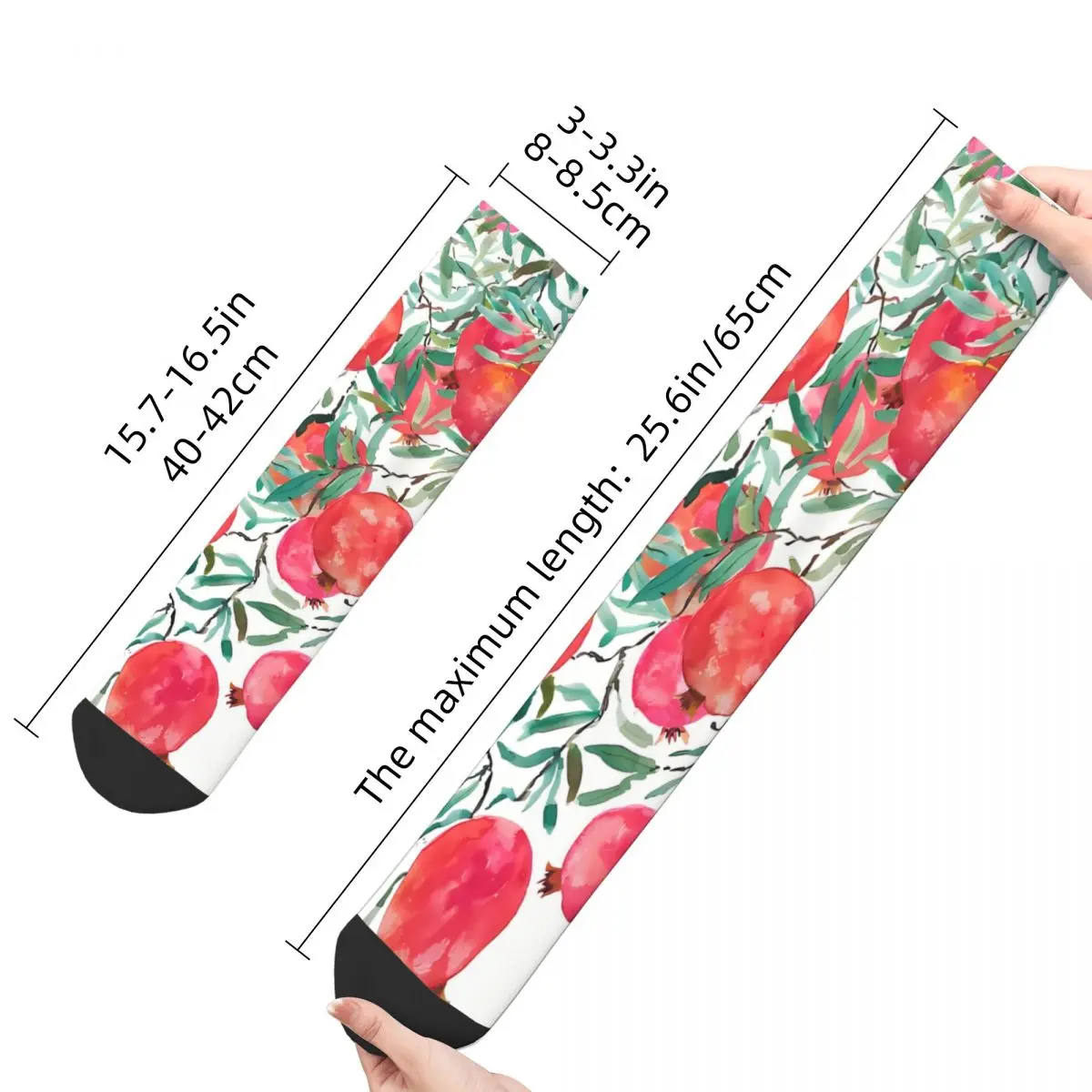 Funny Men's Socks Red Pomegranate Watercolor Retro Hip Hop Crazy Crew Sock Gift Pattern Printed