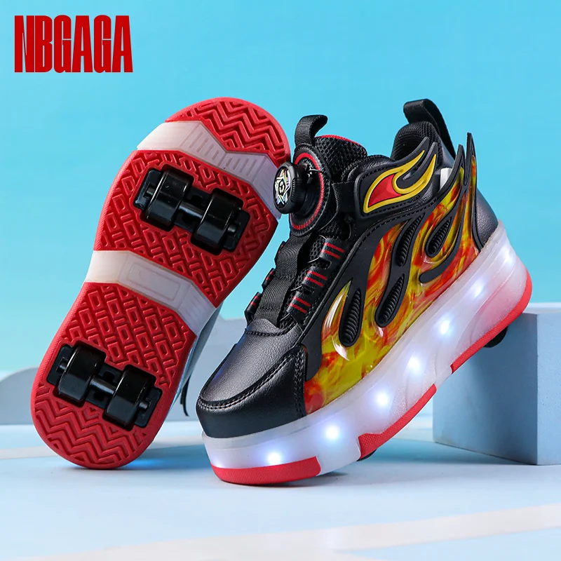 

Детские кроссовки для быстрой ходьбы для мальчиков с подсветкой, поворотной кнопкой, четырьмя колесами, автоматическим сужением, для начинающих