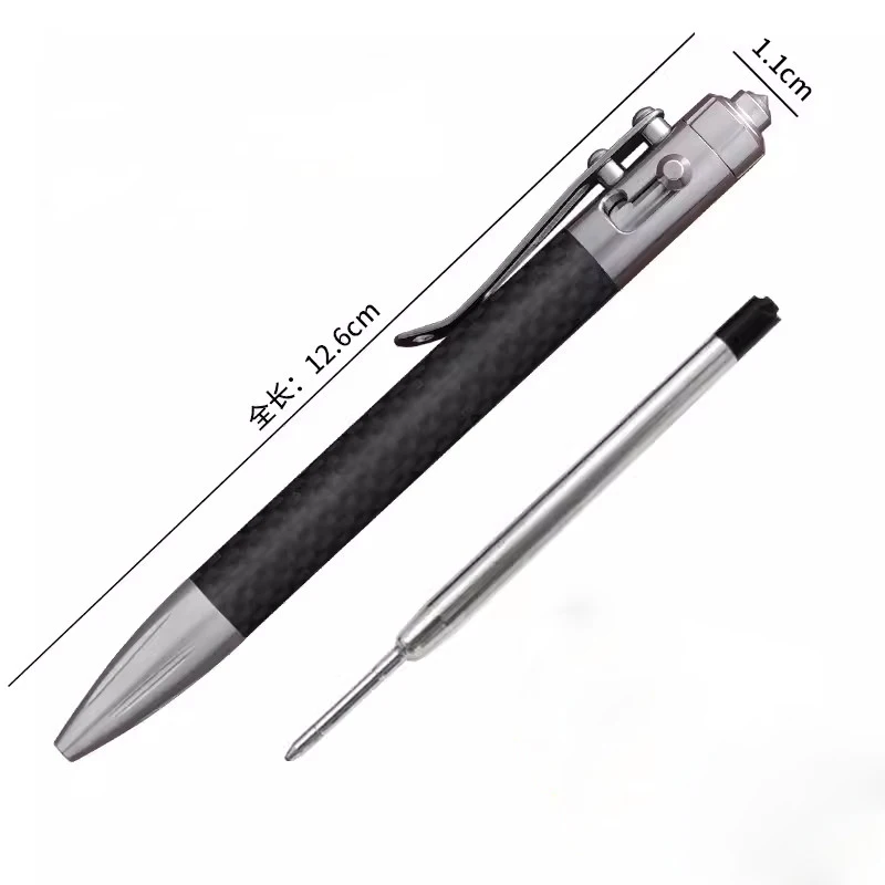 Carbon Fiber and  Titanium  Defense Tactical Push Action Signature Pen Business Pen with Tungsten Head for Defense Self-Defense