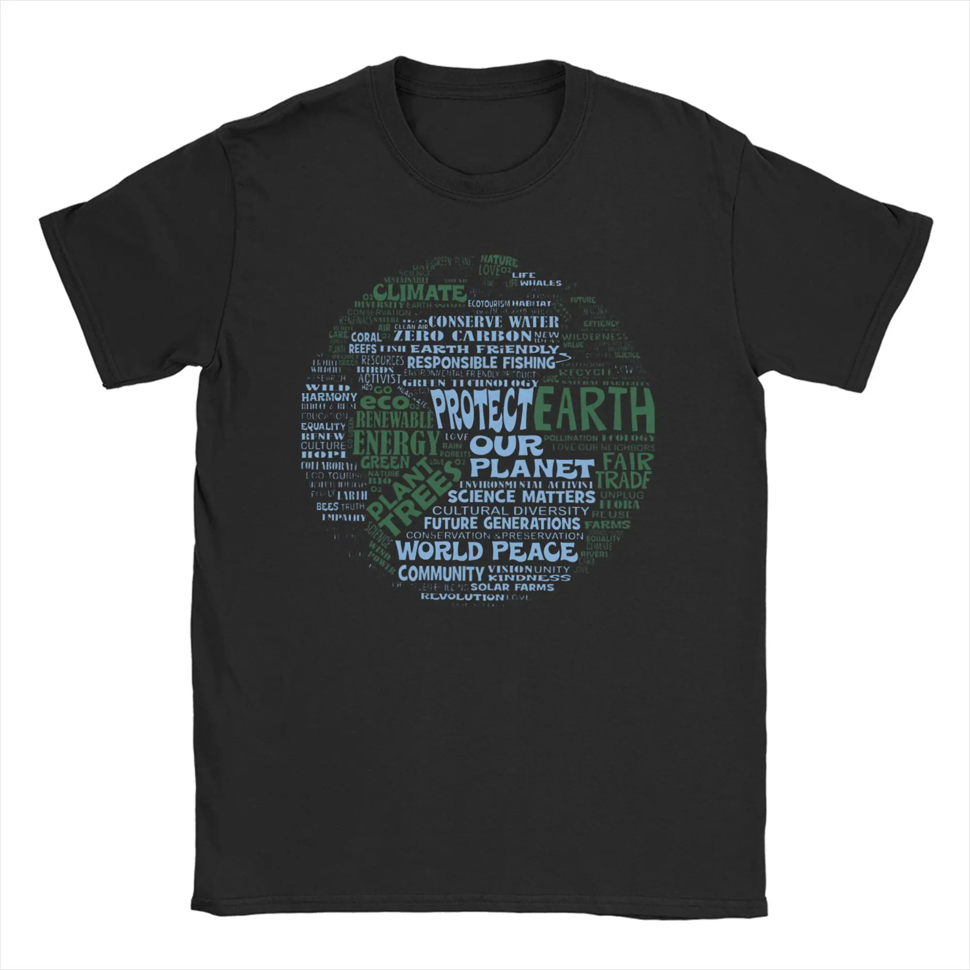 Save Earth - Protect Earth - Word Cloud T Shirts Men Women's Pure Cotton Novelty T-Shirts O Neck  Tees Short Sleeve Clothes