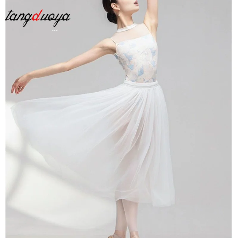 White 4 Layers of Mesh Long Ballet Dance Skirt Adults Pettiskirt Fluffy Ballet Skirts Tulle Wedding Party Performance Skirt