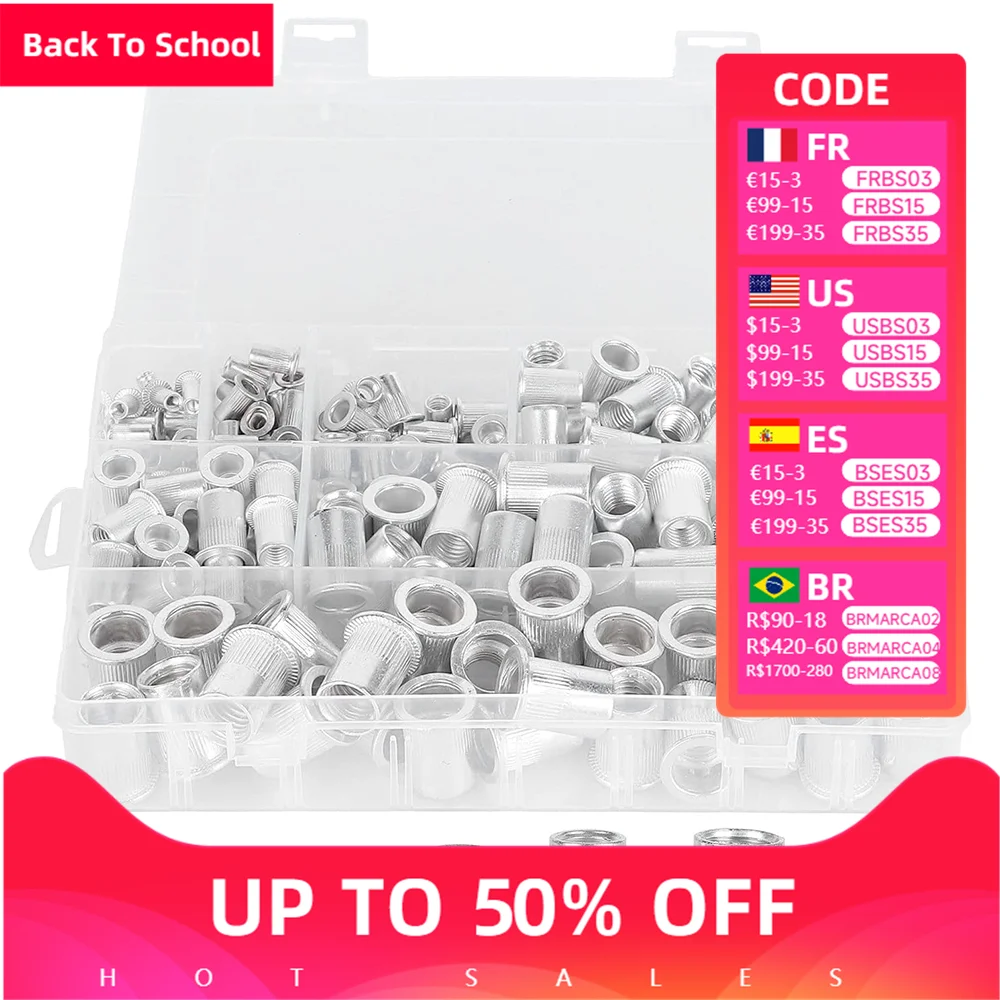 

175 шт. заклепочные гайки из алюминиевого сплава оцинкованные плоские головки резьбовые вставки металлические инструменты, заклепочная гайка инструмент, Резьбовые Заклепки