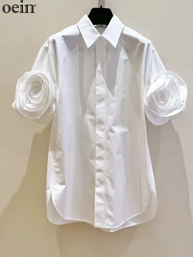 Design Sense Niche Three-dimensional Flower White Shirt Women's Clothing Korean Style Simple, Sweet, Gentle, Fashionable,