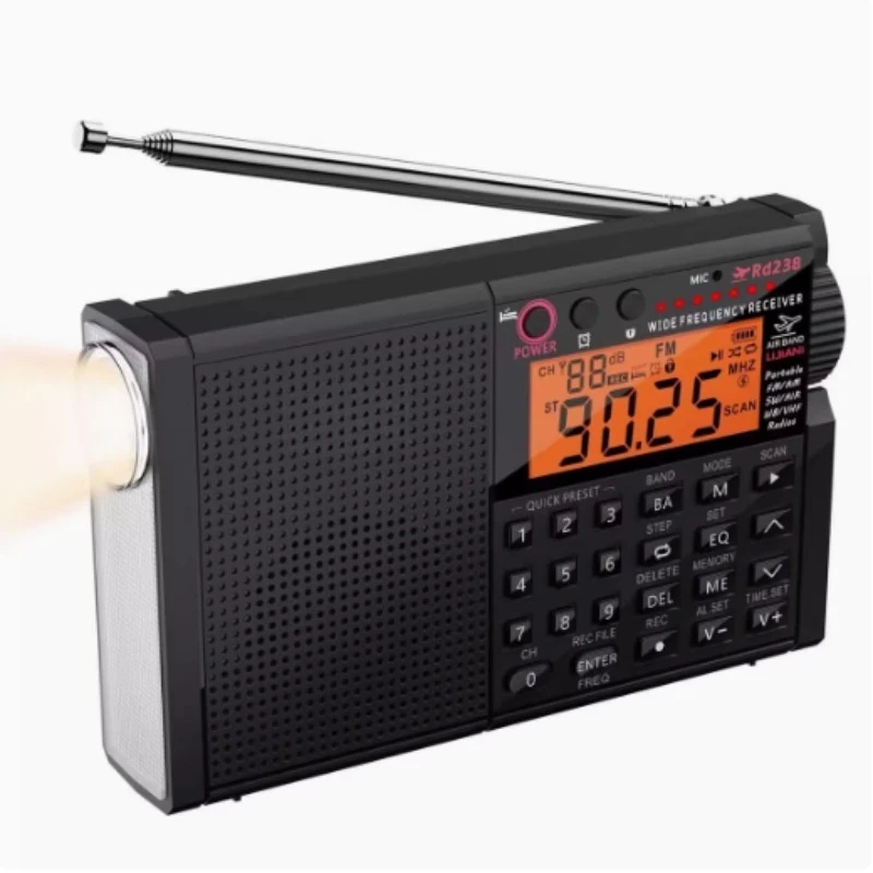 Recording radio AIR/VHF/AM/FM/SW/WB 6-band, Bluetooth/TF card/flashlight multifunctional