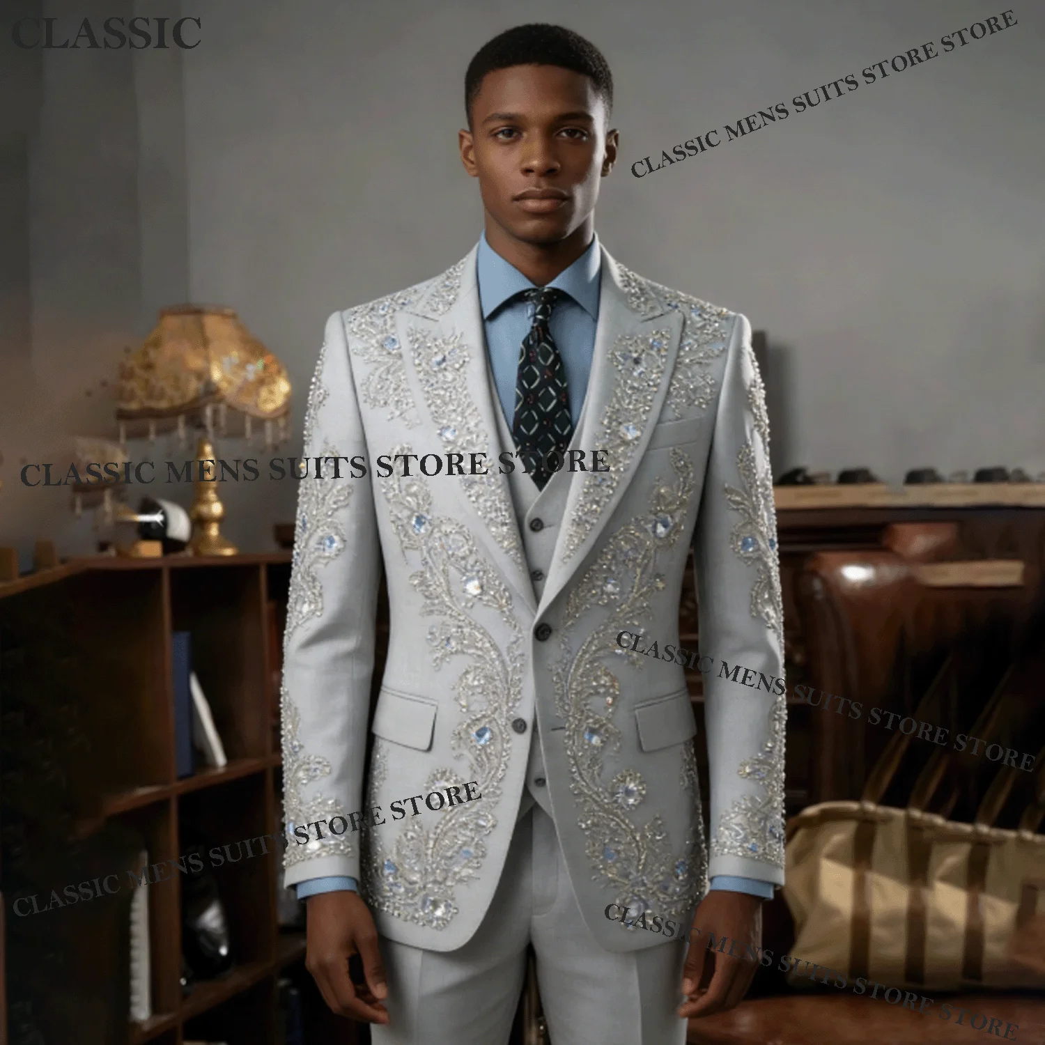 

Высококачественные мужские костюмы из кристаллов с блестящими лацканами, вечерние смокинги для жениха, комплекты из 3 предметов, мужские пиджаки для выпускного бала, костюмы для мужчин.