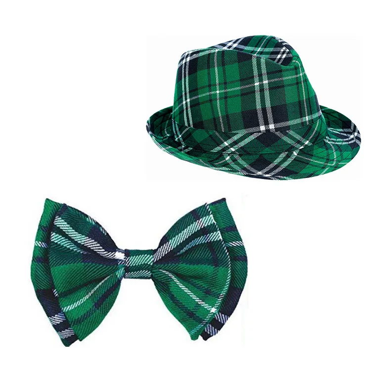 

Green Plaids Bowtie Octagonal Hat and Suspenders Set for St. Patricks Day Gifts Carnivals Party Holiday Stage Shows