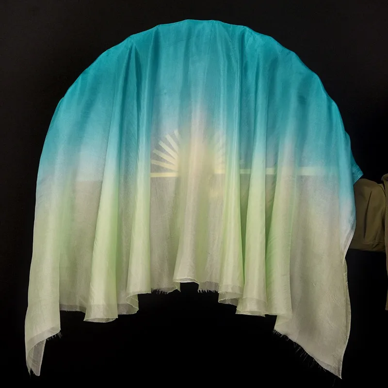 Double Side Silk Veil Fan com punho de bambu, cor verde menta, dança do ventre Prop, acessório do traje, extra longo Flowy, 86cm, 1 par