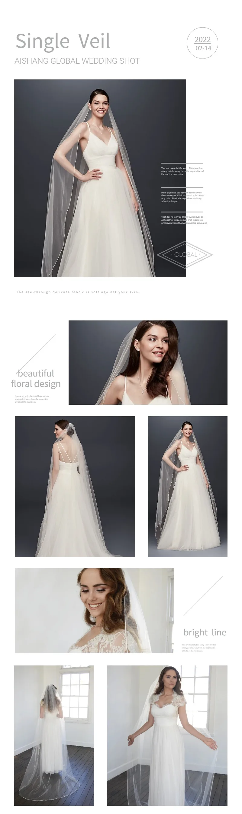 TOPQUEEN V14 Hochzeitsschleier, kurzer Bleistiftrand, einfacher Brautschleier, ein Laye, eleganter Rochii-Hochzeitsschleier, lang, mit Kamm, weich, einzeln – Detail 3